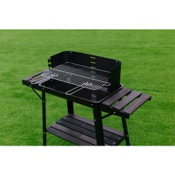 GRILL OGRODOWY WĘGLOWY Z OSŁONĄ I PÓŁKAMI VL06 CZARNY