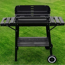 GRILL OGRODOWY WĘGLOWY Z OSŁONĄ I PÓŁKAMI VL06 CZARNY
