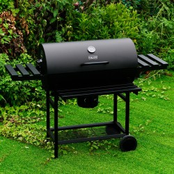 GRILL OGRODOWY WĘGLOWY Z POKRYWĄ I PÓŁKAMI VL09 CZARNY