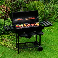 GRILL OGRODOWY WĘGLOWY Z POKRYWĄ I PÓŁKAMI VL09 CZARNY