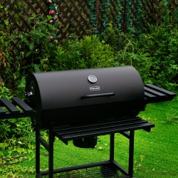 GRILL OGRODOWY WĘGLOWY Z POKRYWĄ I PÓŁKAMI VL09 CZARNY