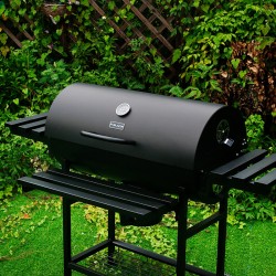 GRILL OGRODOWY WĘGLOWY Z POKRYWĄ I PÓŁKAMI VL09 CZARNY