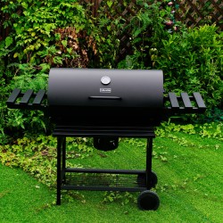 GRILL OGRODOWY WĘGLOWY Z POKRYWĄ I PÓŁKAMI VL09 CZARNY