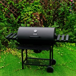 GRILL OGRODOWY WĘGLOWY Z POKRYWĄ I PÓŁKAMI VL09 CZARNY