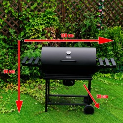 GRILL OGRODOWY WĘGLOWY Z POKRYWĄ I PÓŁKAMI VL09 CZARNY