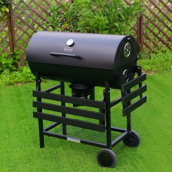 GRILL OGRODOWY WĘGLOWY Z POKRYWĄ I PÓŁKAMI VL09-A1 CZARNY