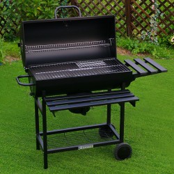 GRILL OGRODOWY WĘGLOWY Z POKRYWĄ I PÓŁKAMI VL09-A1 CZARNY