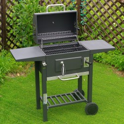 GRILL OGRODOWY WĘGLOWY Z POKRYWĄ I PÓŁKAMI VL14 SZARY