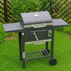 GRILL OGRODOWY WĘGLOWY Z POKRYWĄ I PÓŁKAMI VL14 SZARY