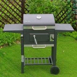 GRILL OGRODOWY WĘGLOWY Z POKRYWĄ I PÓŁKAMI VL14 SZARY