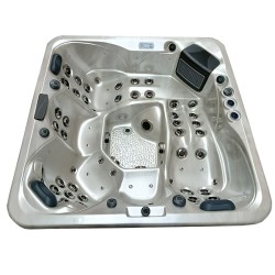 JACUZZI OGRODOWE WANNA SPA344 CAPPUCCINO OBUDOWA SZARA DESKA 210x210 CM