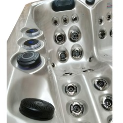 JACUZZI OGRODOWE WANNA SPA344 CAPPUCCINO OBUDOWA SZARA DESKA 210x210 CM