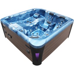 JACUZZI OGRODOWE WANNA SPA403 NIEBIESKA FALA OCANU OBUDOWA BRĄZOWA DESKA 230x230 CM