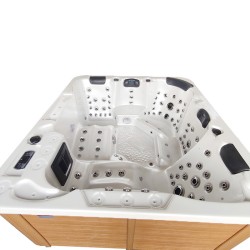 JACUZZI OGRODOWE WANNA SPA508 BIAŁA PERŁA OBUDOWA NATURALNA DESKA 215x190 CM