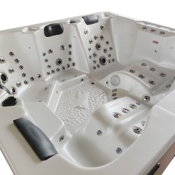 JACUZZI OGRODOWE WANNA SPA508 BIAŁA PERŁA OBUDOWA NATURALNA DESKA 215x190 CM