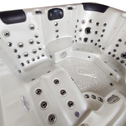 JACUZZI OGRODOWE WANNA SPA508 BIAŁA PERŁA OBUDOWA NATURALNA DESKA 215x190 CM