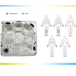 JACUZZI OGRODOWE WANNA SPA702 BIAŁA PERŁA OBUDOWA CIEMNO-SZARE DREWNO 230x230 CM