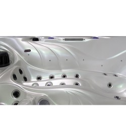 JACUZZI OGRODOWE WANNA SPA702 BIAŁA PERŁA OBUDOWA CIEMNO-SZARE DREWNO 230x230 CM