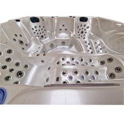 JACUZZI OGRODOWE WANNA SPA702 BIAŁA PERŁA OBUDOWA CIEMNO-SZARE DREWNO 230x230 CM