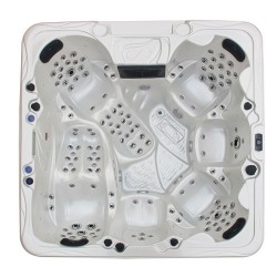 JACUZZI OGRODOWE WANNA SPA703A	BIAŁA PERŁA OBUDOWA CIEMNO-SZARE DREWNO 230x230 CM