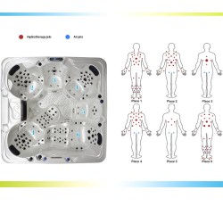 JACUZZI OGRODOWE WANNA SPA703A	BIAŁA PERŁA OBUDOWA CIEMNO-SZARE DREWNO 230x230 CM