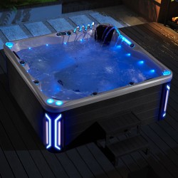 JACUZZI OGRODOWE WANNA SPA741 BIAŁA PERŁA OBUDOWA SZARA 200x200 CM