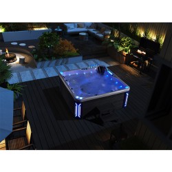 JACUZZI OGRODOWE WANNA SPA741 BIAŁA PERŁA OBUDOWA SZARA 200x200 CM