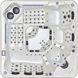 JACUZZI OGRODOWE WANNA SPA743 BIAŁA PERŁA OBUDOWA BRĄZOWA DESKA F21 220x220 CM