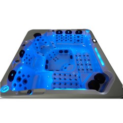 JACUZZI OGRODOWE WANNA SPA743 BIAŁA PERŁA OBUDOWA BRĄZOWA DESKA F21 220x220 CM
