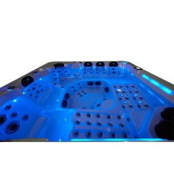JACUZZI OGRODOWE WANNA SPA743 BIAŁA PERŁA OBUDOWA BRĄZOWA DESKA F21 220x220 CM