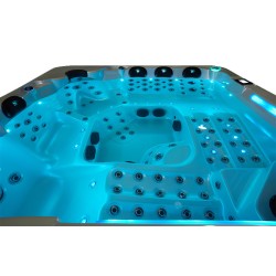 JACUZZI OGRODOWE WANNA SPA743 BIAŁA PERŁA OBUDOWA BRĄZOWA DESKA F21 220x220 CM