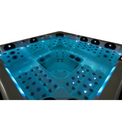 JACUZZI OGRODOWE WANNA SPA743 BIAŁA PERŁA OBUDOWA BRĄZOWA DESKA F21 220x220 CM