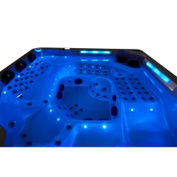 JACUZZI OGRODOWE WANNA SPA743 BIAŁA PERŁA OBUDOWA BRĄZOWA DESKA F21 220x220 CM