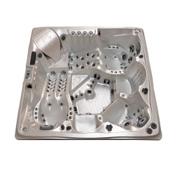 JACUZZI OGRODOWE WANNA SPA746 BIAŁA PERŁA OBUDOWA SZARA DESKA F22 230x230 CM