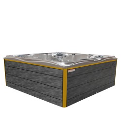 JACUZZI OGRODOWE WANNA SPA746 BIAŁA PERŁA OBUDOWA SZARA DESKA F22 230x230 CM