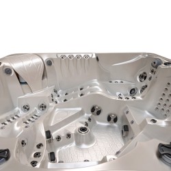 JACUZZI OGRODOWE WANNA SPA746 BIAŁA PERŁA OBUDOWA SZARA DESKA F22 230x230 CM