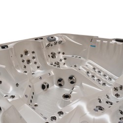 JACUZZI OGRODOWE WANNA SPA746 BIAŁA PERŁA OBUDOWA SZARA DESKA F22 230x230 CM