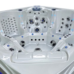 JACUZZI OGRODOWE WANNA SPA746 BIAŁA PERŁA OBUDOWA SZARA DESKA F22 230x230 CM