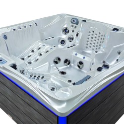 JACUZZI OGRODOWE WANNA SPA746 BIAŁA PERŁA OBUDOWA SZARA DESKA F22 230x230 CM