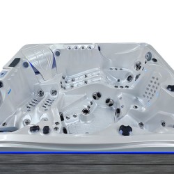 JACUZZI OGRODOWE WANNA SPA746 BIAŁA PERŁA OBUDOWA SZARA DESKA F22 230x230 CM