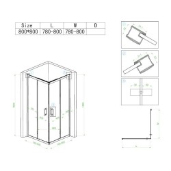 KABINA PRYSZNICOWA KWADRATOWA BL30A CZARNA 80x80 CM