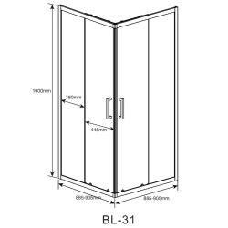 KABINA PRYSZNICOWA KWADRATOWA BL31B CZARNA 90x90 CM