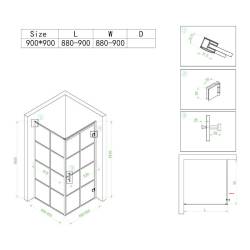 KABINA PRYSZNICOWA KWADRATOWA BS10B CZARNA 90x90 CM