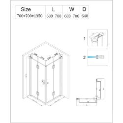 KABINA PRYSZNICOWA KWADRATOWA KZ1270A CHROM 70x70 CM