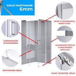 KABINA PRYSZNICOWA KWADRATOWA KZ90B CHROM 90x90 CM