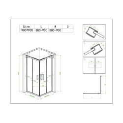 KABINA PRYSZNICOWA KWADRATOWA KZ93B CHROM 90x90 CM