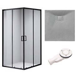 KABINA PRYSZNICOWA KWADRATOWA Z BRODZIKIEM BL30B/RIKO CZARNA/SZARY 90x90 CM