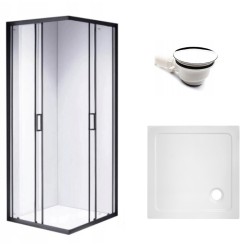 KABINA PRYSZNICOWA KWADRATOWA Z BRODZIKIEM BL30B/ST02B CZARNA/BIAŁY 90x90 CM