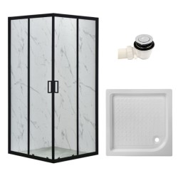 KABINA PRYSZNICOWA KWADRATOWA Z BRODZIKIEM BL31A/SXL02A CZARNA/BIAŁY 80x80 CM