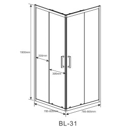 KABINA PRYSZNICOWA KWADRATOWA Z BRODZIKIEM BL31A/SXL02A CZARNA/BIAŁY 80x80 CM